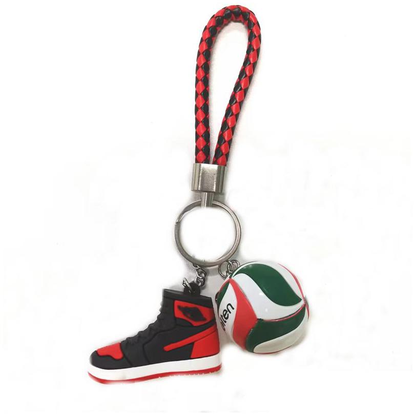 Keychains Lanyards /Sets Sile 3D Sneaker Ball Rope Keychain Basketball Football Volleyball Sport Shoes Keycring Bag Keychains For Men Women Fashion Drop De