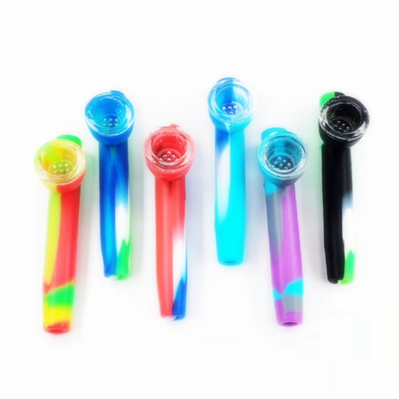 Inovador colorido silicone pirex tubos de vidro grosso bolso mini estilo filtro tela buraco tigela portátil erva seca tabaco cigarro titular bong tubo de fumar