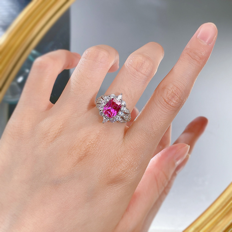 Queen Crown Pink Diamond Ring 100% Real 925 Sterling Silber Party Ehering -Ringe für Frauen Braut Engagement Schmuck Geschenk