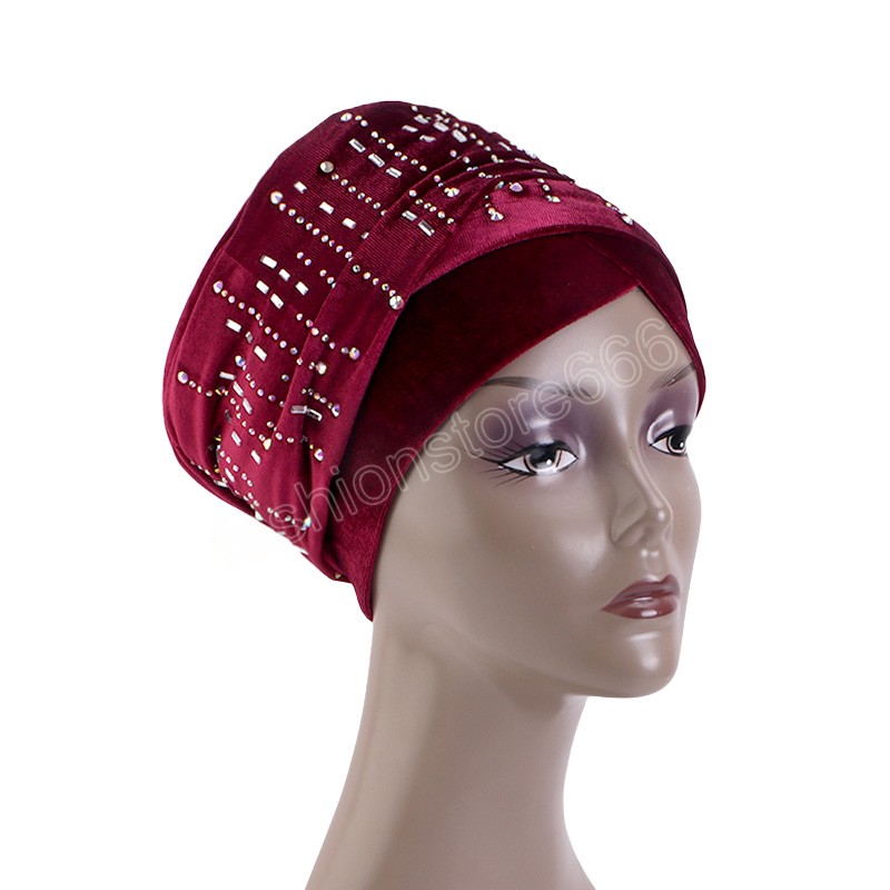 Strass velours Long Turban tête enveloppement foulard femme Bandana bandeau cheveux diamant enveloppes bandeau accessoires élastique bandeau