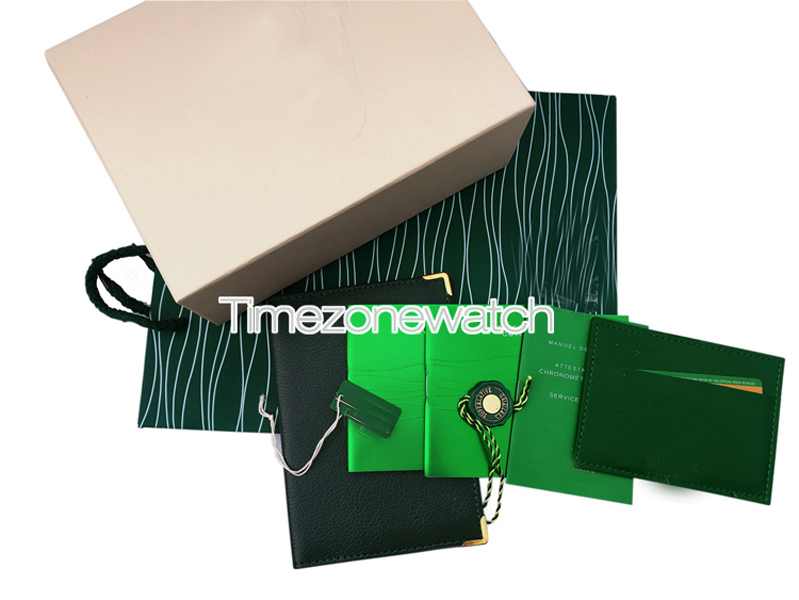 2023 Oglądaj oryginalne skrzynki zegarkowe z ręcznym międzynarodowym certyfikatem Akcesoria Niestandardowa karta Rx Zielone Box A1
