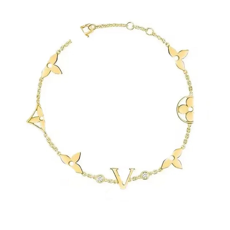 Luksusowe bransoletki Bransoletka dla kobiet link łańcuch v kwiat heart stalowa stalowa złota biżuteria