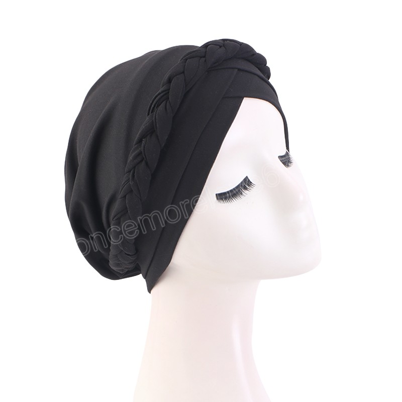 New Braided Turban Hat Women Forehead Cross Inner Hijab Islamic Head Wrap Muslim Headscarf Chemo Headwrap Beanies turbantes