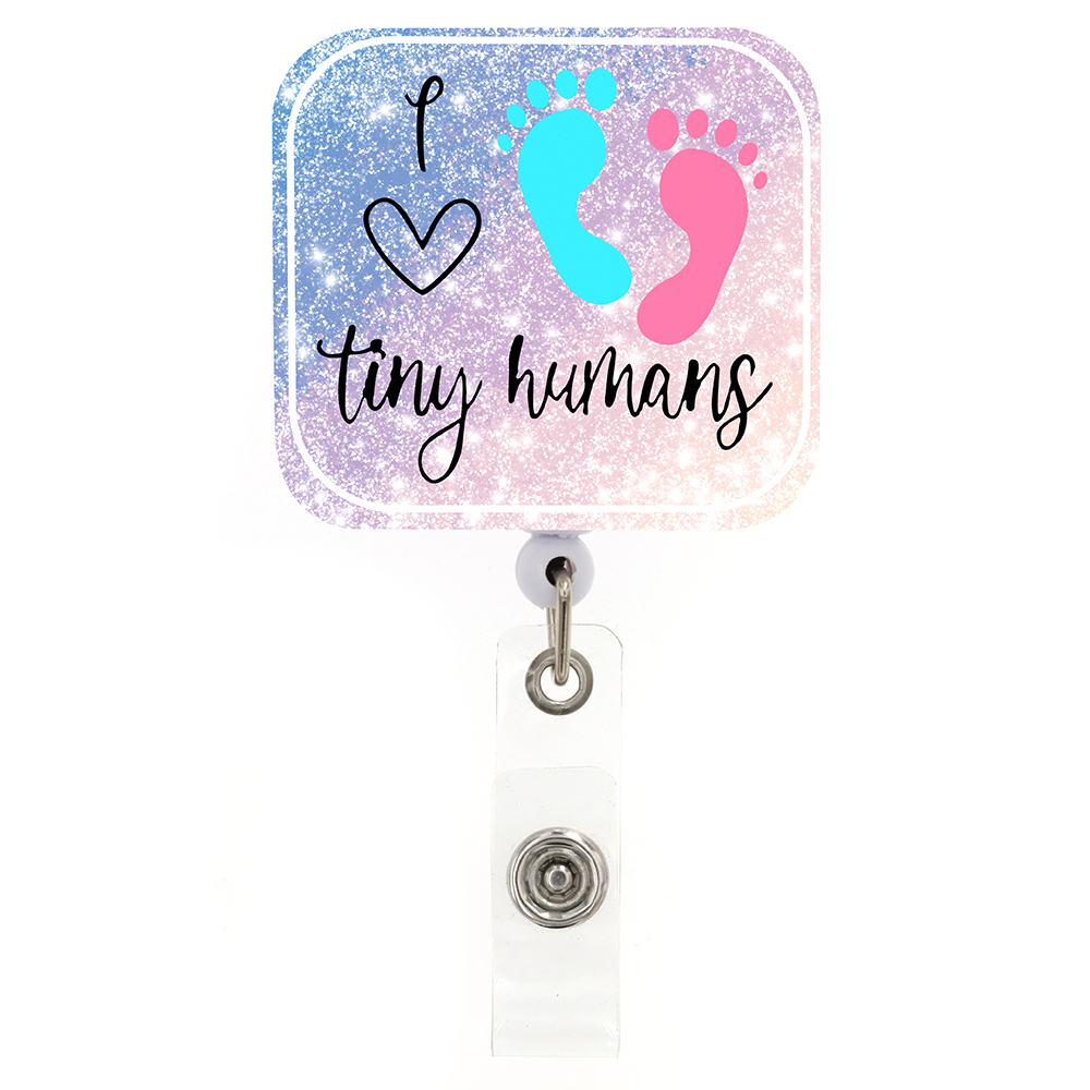 Medical Glitter Acrylic Badge Reel Heart Shape Baby Feet Badge Holder Reel for Nurse Doctor Hospital Office Supplier