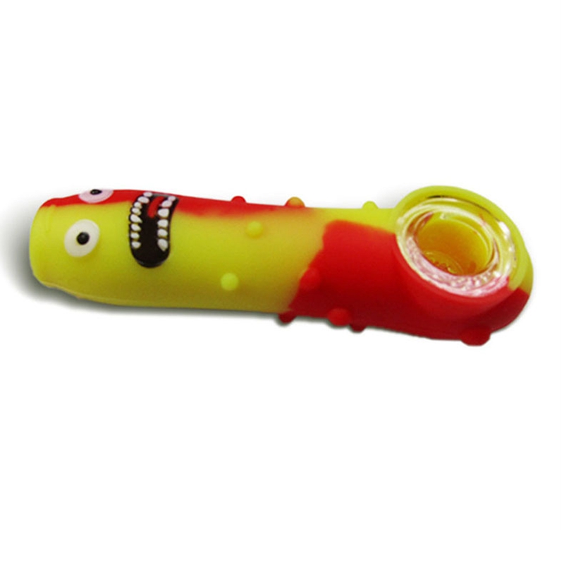 New Colorful Silicone Pipes Cucumber Monster Design Style Glass Filter Nineholes Screen Bowl Portable Herb Tobacco Cigarette Holder Smoking Handpipes