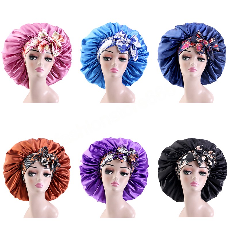 Nouveau Grand Bonnet soyeux doublé de Satin, Bonnet de sommeil, reste en place toute la nuit, couverture enveloppante, Bonnet ample, Protection des cheveux bouclés pour femmes