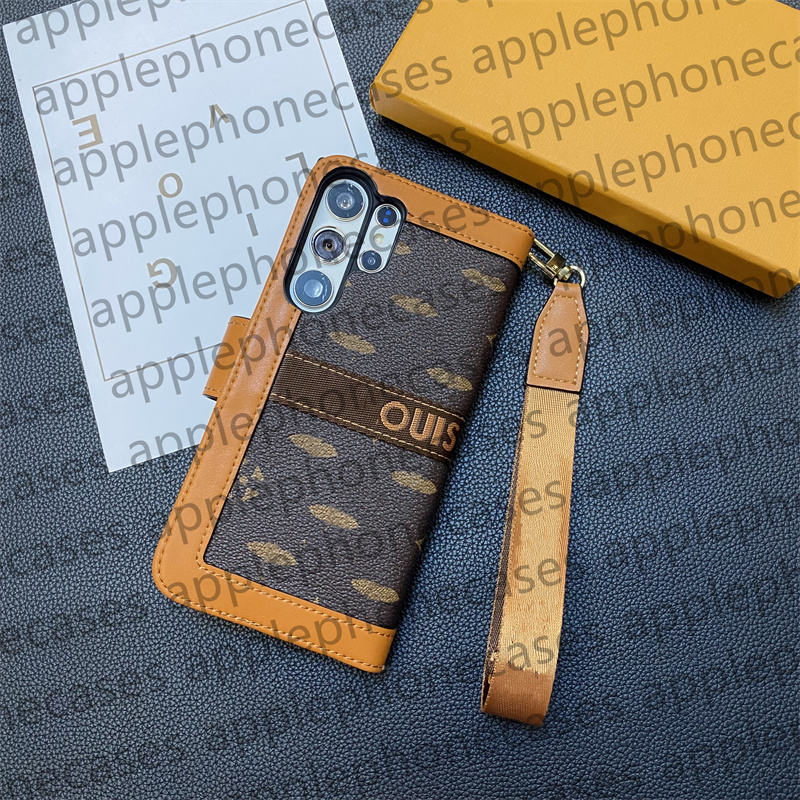 Carteira de couro genuíno Caso de telefone Designer iPhone Case Flip Card Holder para iPhone 15 14 Pro Max 13 12 11 14Plus Samsung Galaxy S23 Ultra S22 Plus Capa móvel de marca