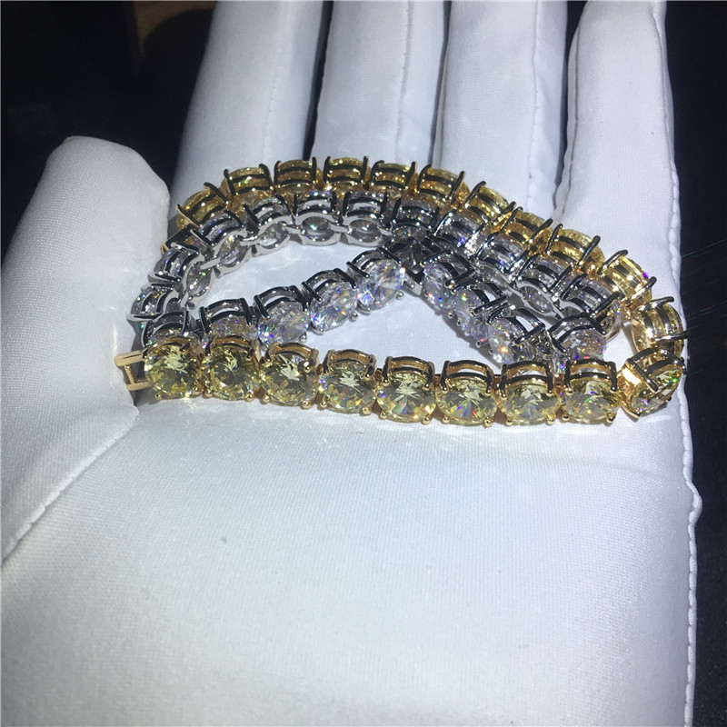 Vecalon Mode Tennis Armband Ronde 8mm AAAAA Zirkoon Sona Cz Wit goud gevuld Engagement bruiloft Armbanden voor vrouwen Sieraden