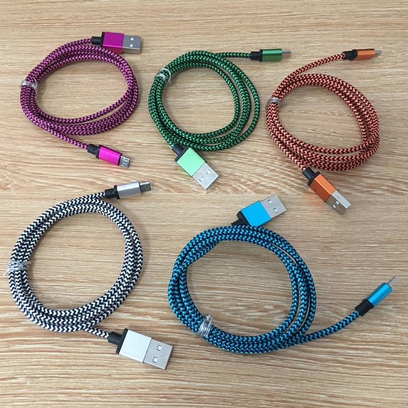 1M 3ft مضفر شاحن USB Cable Micro V8 CABLE CABLE CABLE SLIP Metal Clop for Android Note 20 S9 Plus