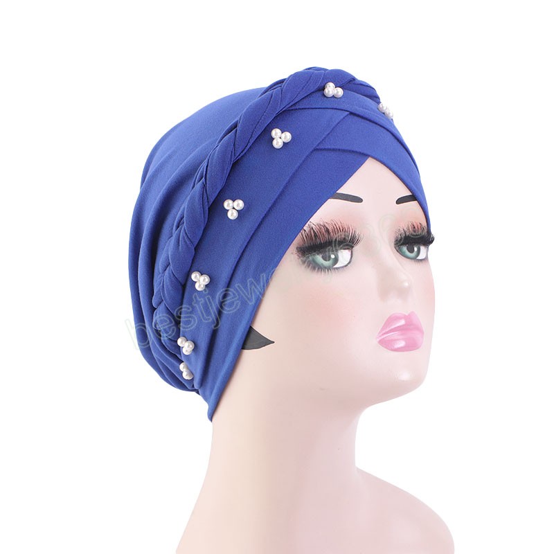 New Women's Hair Care Muslim Turban Hair Loss Stretch Braid Beads Head Scarf Lady Beanie Bonnet Indian Turbante Hat Chemo Cap