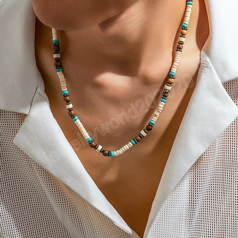 Multi Color Small Wood Beads Chains Necklace for Men Trendy Beaded Collar on Neck Accessories Short Choker 2023 Fashion Jewelry