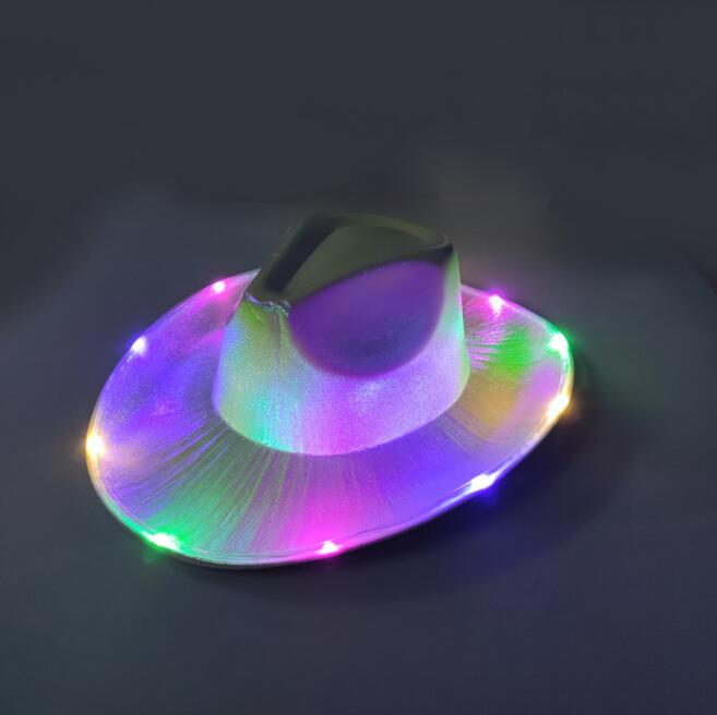 High quality Party Hats Space Cowgirl LED Hat Flashing Light Up Sequin Cowboy Hats Luminous Caps Halloween Costume