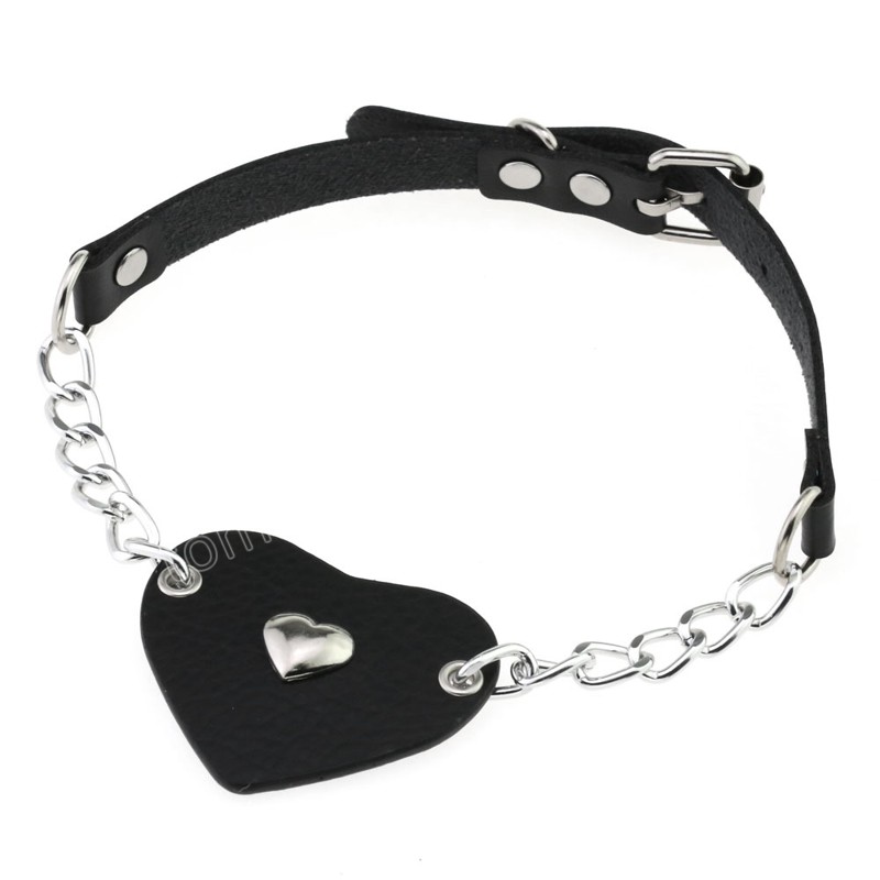 Vintage Pu läder choker halsband vridmoment för kvinnor män punk stor hjärtkedja krage halsband smycken 2023 ny