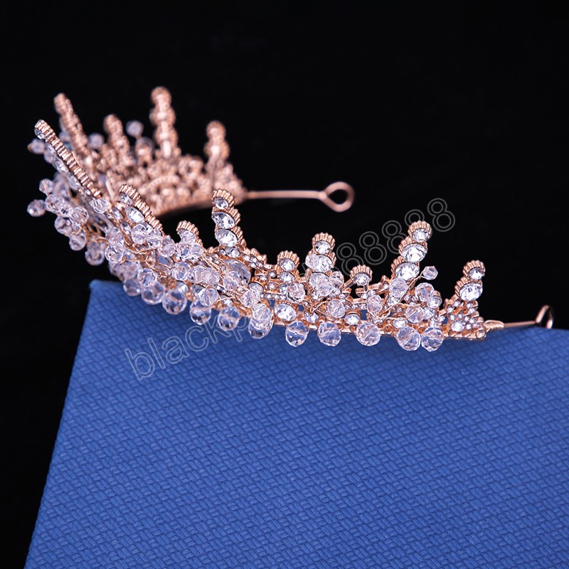 Goldfarbene Strassperlen Brautkronen Tiaras Stirnband Kristall Diadem Krone Hochzeit Haarschmuck