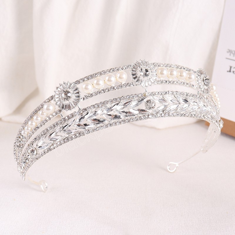 Gold Silver Plated Queen Princess Crown Crystal Pearl Diadem för brudtillbehör Brudband