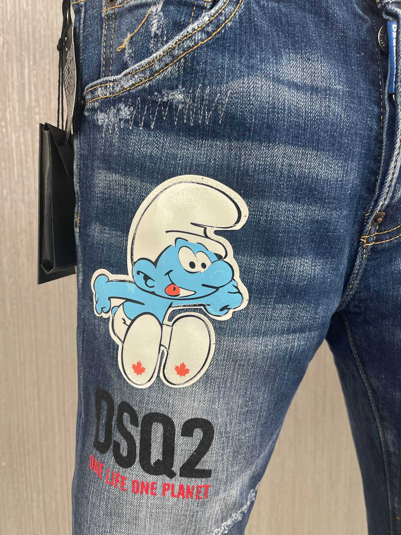 9899 Smurf Second Square Fashion Märke Jeans Men's Straight Tube Denim Pants Denim