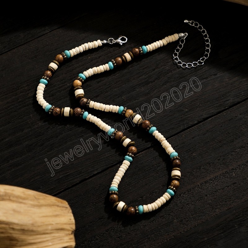 Multi Color Small Wood Beads Chains Necklace for Men Trendy Beaded Collar on Neck Accessories Short Choker 2023 Fashion Jewelry