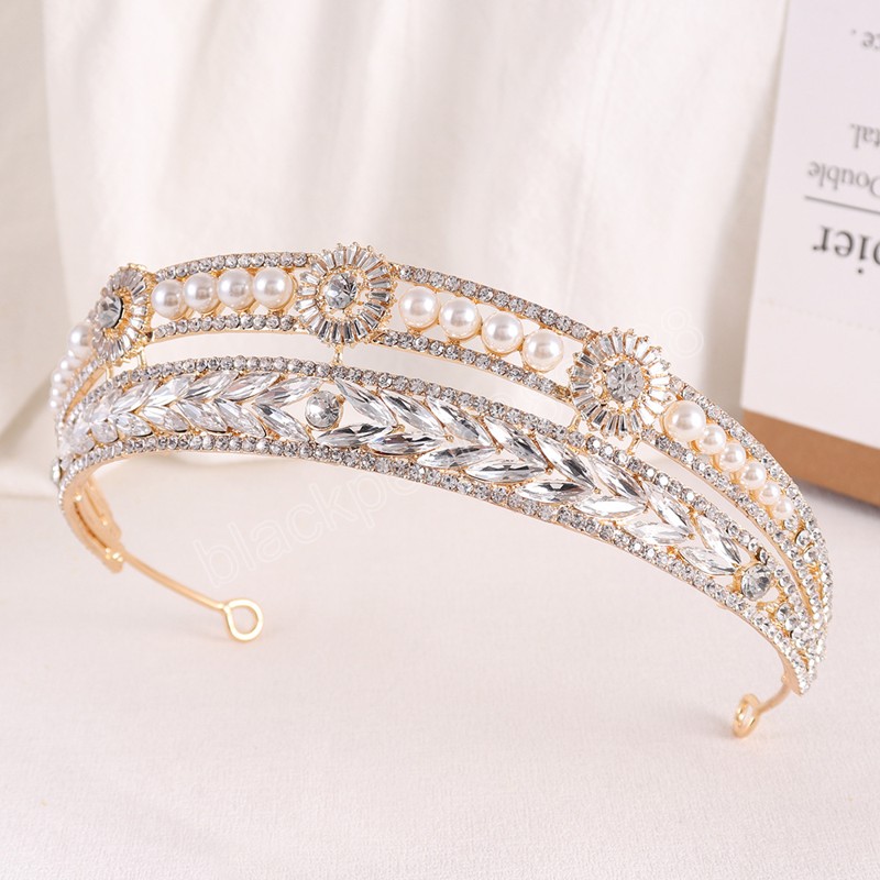 Diadema di perle di cristallo placcato oro argento placcato regina principessa accessori capelli da sposa fasce capelli da sposa