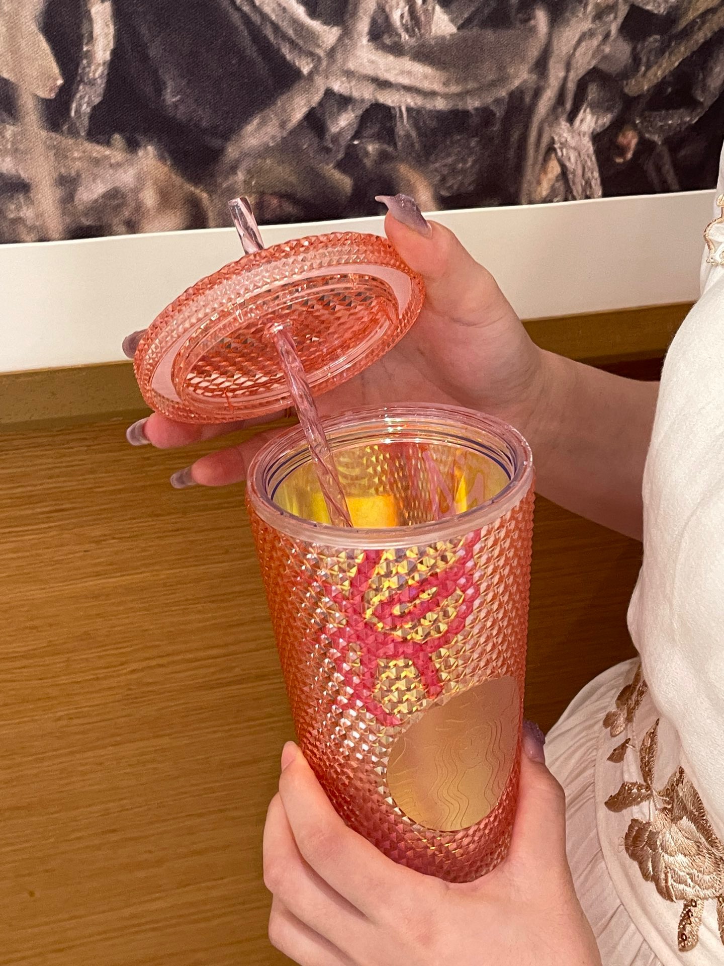 Tumblers Durian Cup Black pink Plastic Straw Cup High Beauty Water Cup Large Capacity 710ml Bright Diamond Starry Straw Cup Birthday gift cup