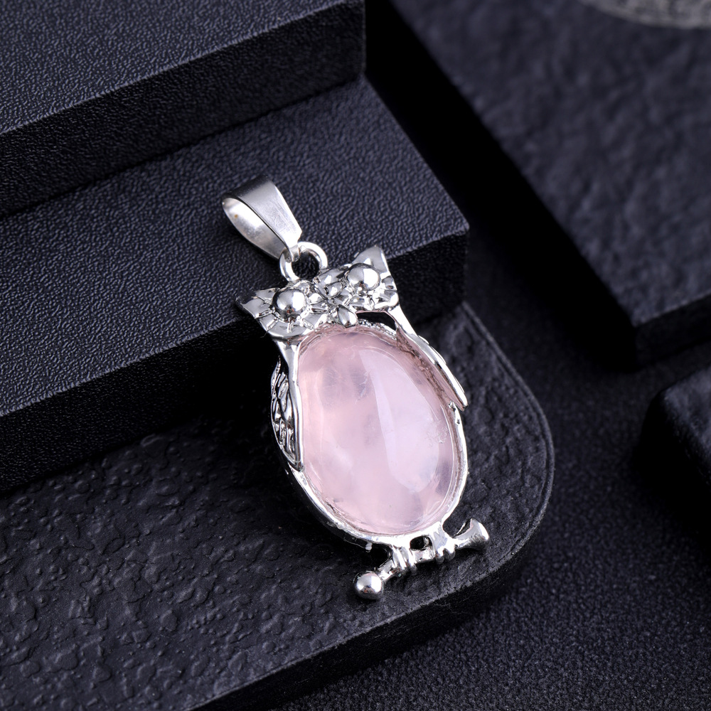 Pedra natural coruja pingente ametista opala rosa quartzo cristal pingente animal encantos para fazer jóias colares