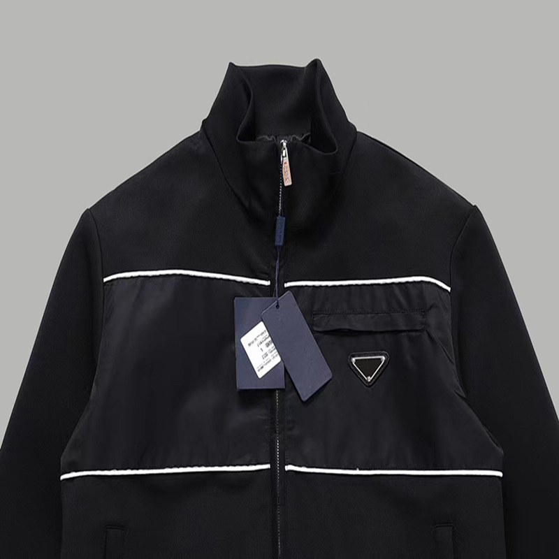 giacca da uomo di design cappotto colletto in piedi di alta qualità triangolo logo cuciture giacca nera da uomo sport all'aria aperta tempo libero affari tessuto di nylon giacca di design da uomo