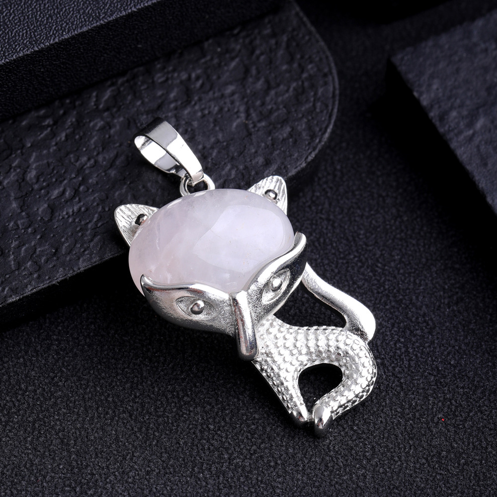 Naturstein Kitty Cat Anhänger Amethyst Opal Rosenquarz Kristall Anhänger Tier Charms für Schmuckherstellung Halsketten