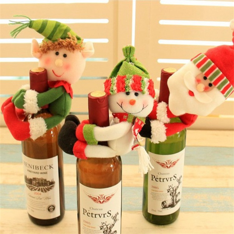 Christmas Decorative Supplies Santa Claus Snowman Holding Red Wine Set Champagne Bottle Set Bar and Restaurant Decoration Layout