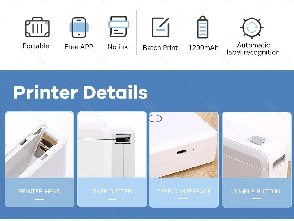 NIIMBOT D110 Machine à étiquettes thermique Portable Mini imprimante d'autocollants sans fil Bluetooth bureau à domicile utilisation scolaire téléphone Portable modifiable