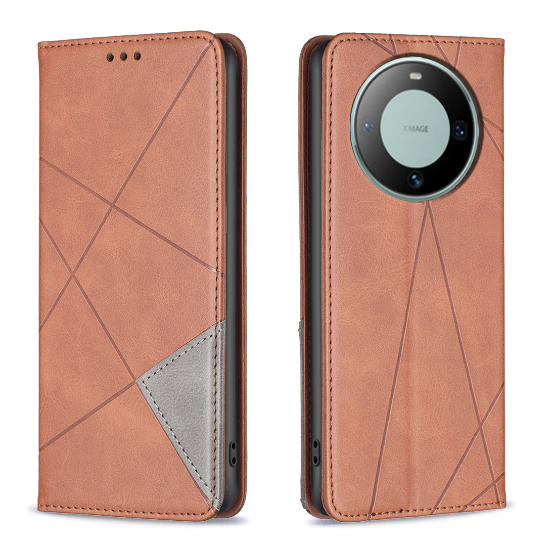 Fall för Google Pixel 8 7 7A Huawei Mate 60 Pro Honor 90 5G Lite Samsung M34 5G S23 Fe Geometry Leather Wallet Vertikal Hybrid Closure Hybrid Flip Cover Suck Magnet Pouch