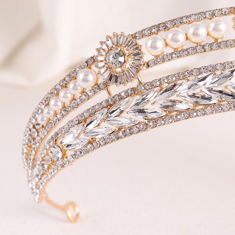 Gold Silver Plated Queen Princess Crown Crystal Pearl Diadem för brudtillbehör Brudband