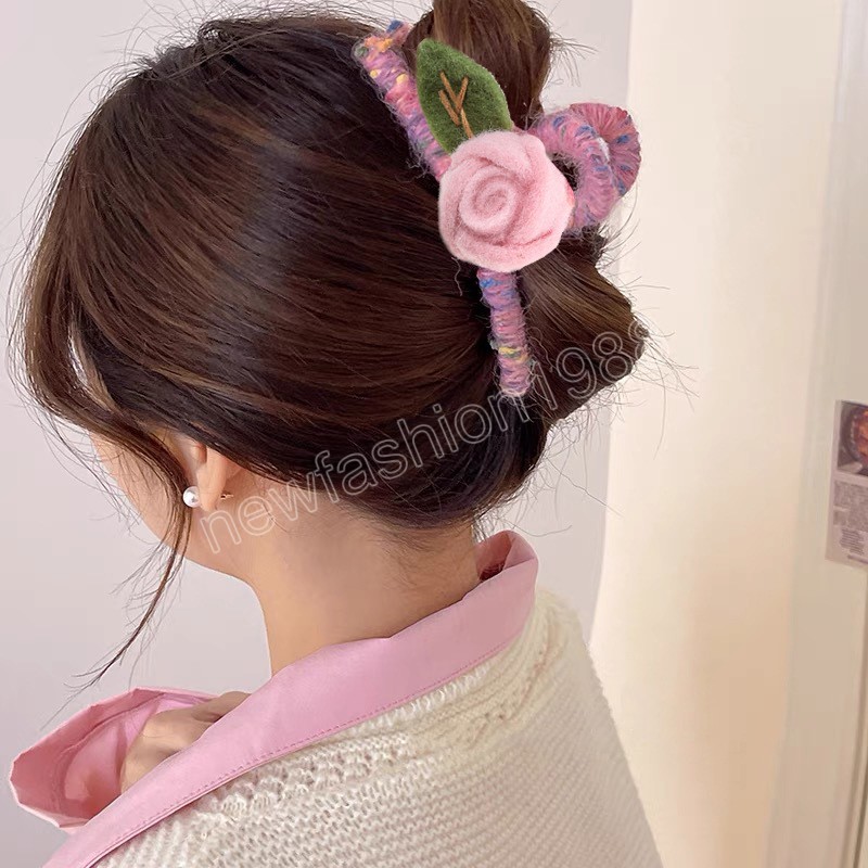 Grampo de cabelo de tulipa de 13cm, lã rosa, garra de cabelo para meninas, moda coreana, rabo de cavalo, grampo de cabelo, caranguejo, meninas, acessórios de cabelo temperamento