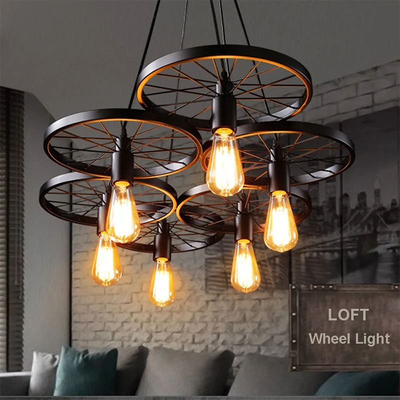 Vintage Industrial Pendant Lamp Retro Loft Iron Wheel Hanging Lights Chandelier Kitchen Dining Living Room Restaurant Bar Cafe