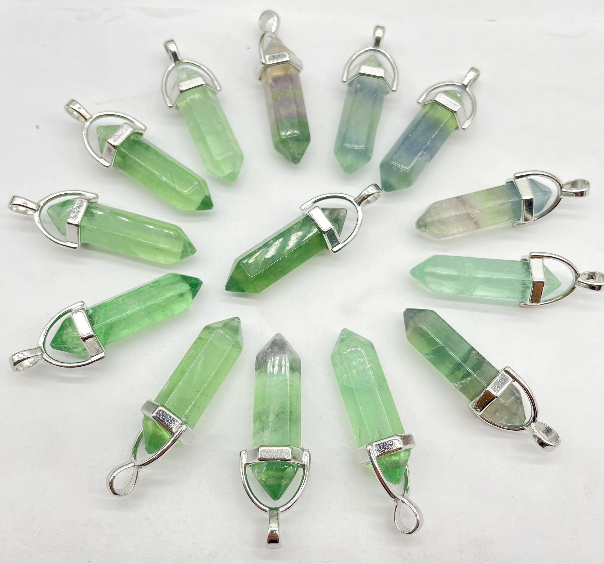 Natural Stone Fluorite Crystal Awl Charms Pendulum Amethyst Quartz Chakra Pendants for Jewelry Making Necklace Earrings