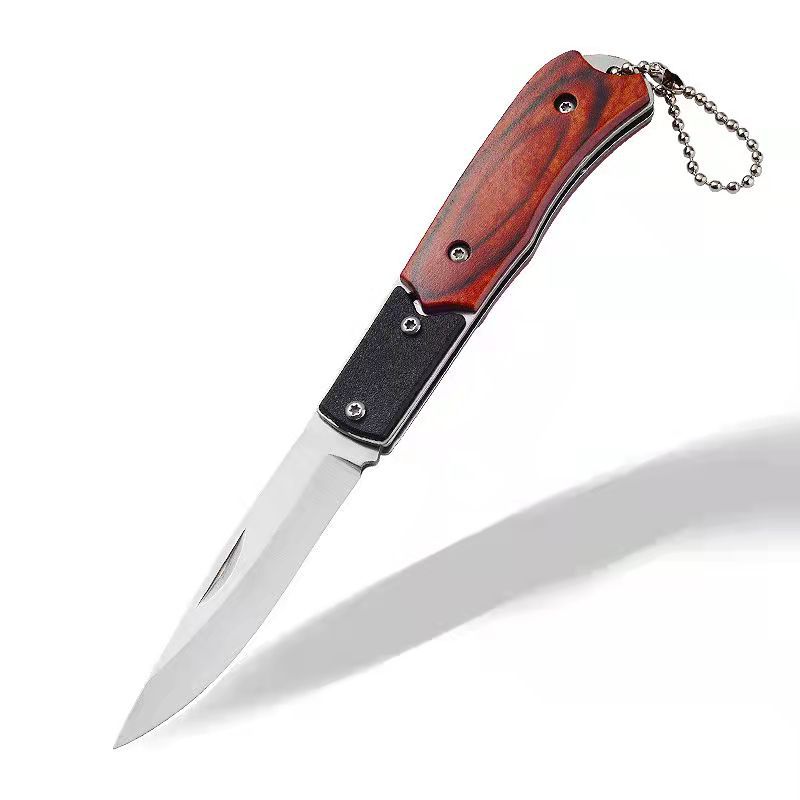 Små vikning kniv rostfritt stål mini camping knivficka nyckelchain edc utomhus blad skärt trä handtag