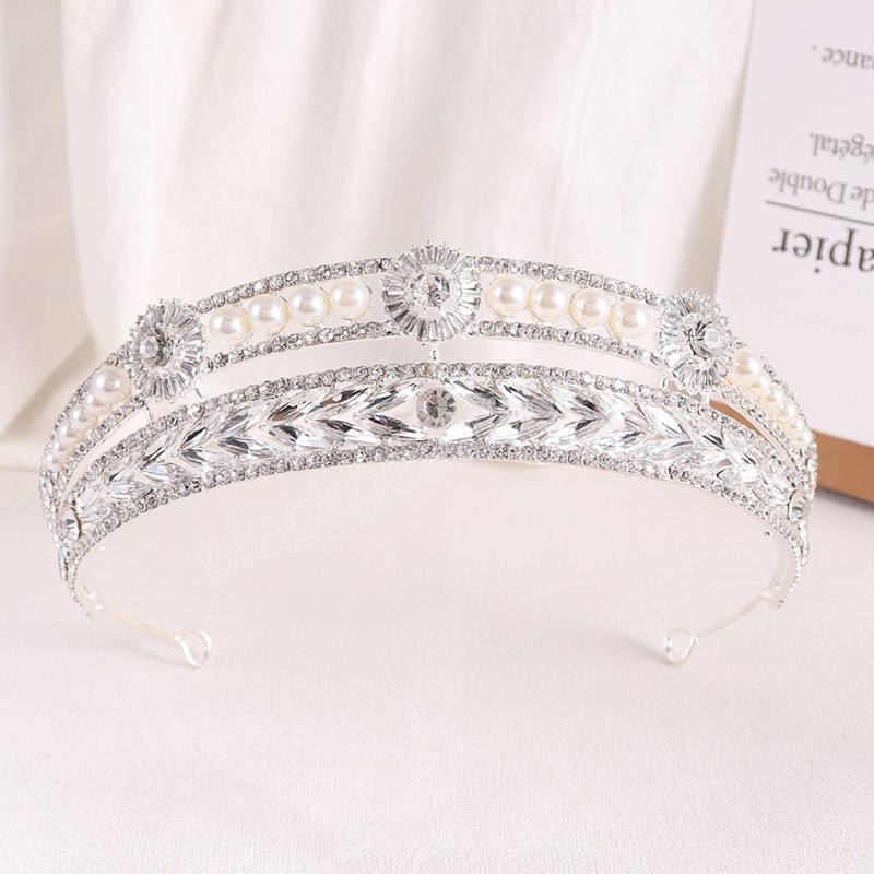 Diadema di perle di cristallo placcato oro argento placcato regina principessa accessori capelli da sposa fasce capelli da sposa