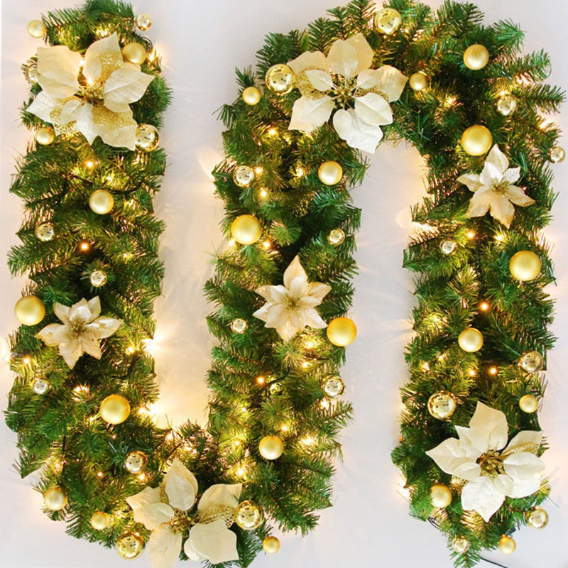 Flores decorativas Vid de Navidad Guirnalda artificial Guirnalda DIY Guirnaldas de plástico con aguja de pino