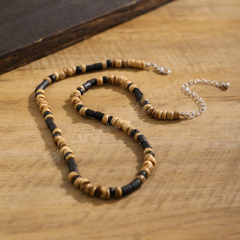 Marrone e nero piccola catena di perline collana da uomo alla moda perline di legno corta collana girocollo collare sul collo 2023 gioielli di moda maschile