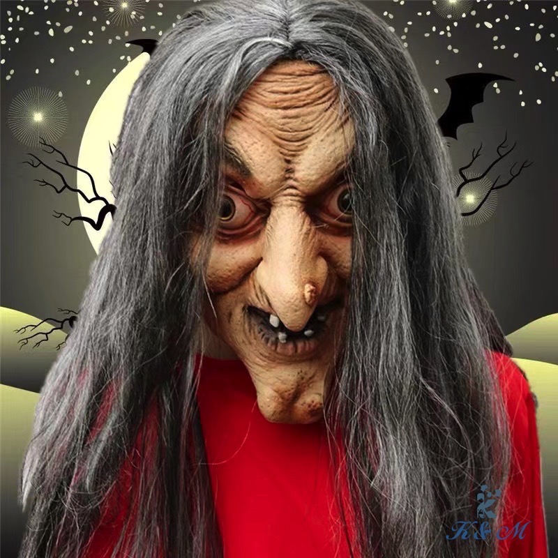 Nuovo Arival Vendita calda Happy Halloween Creepy Demons FaceMask Streghe con capelli lunghi Evil Cosplay Puntelli Latex Party Toy