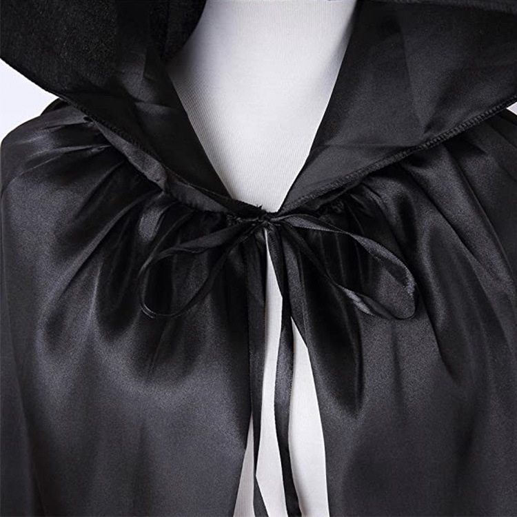 Cape d'Halloween pour adultes Cape en satin Chapeau à cravate debout Cape noire de la mort noire Châle à l'ourlet 59 pouces Vente en gros