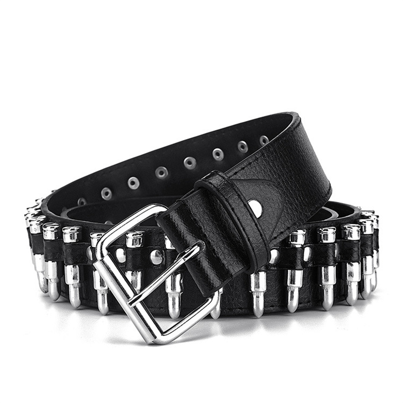 GAOKE Creux Balle Décoration Ceinture Mode Dames En Cuir Clouté Cadeau Homme Goth Rock Sauvage Réglable Femmes Punk Ceinture Noire