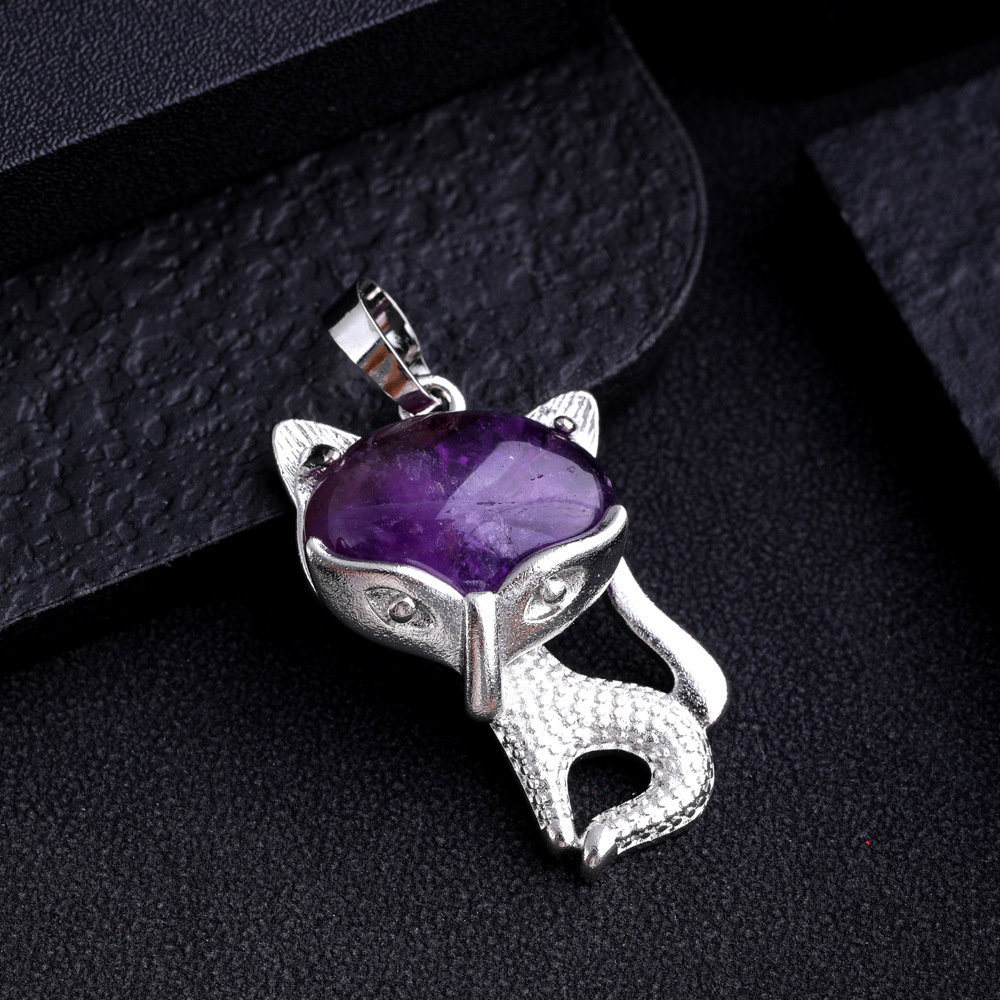 Naturstein Kitty Cat Anhänger Amethyst Opal Rosenquarz Kristall Anhänger Tier Charms für Schmuckherstellung Halsketten