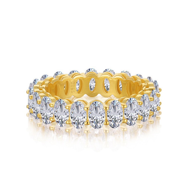 Luxury Diamond Oval S925 Srebrne pierścionki ślubne dla kobiety imprezę żółtą białą 5A Cuubic Cyrronia Gold Tennis Ring Projektant Masowe Modna Biżuter