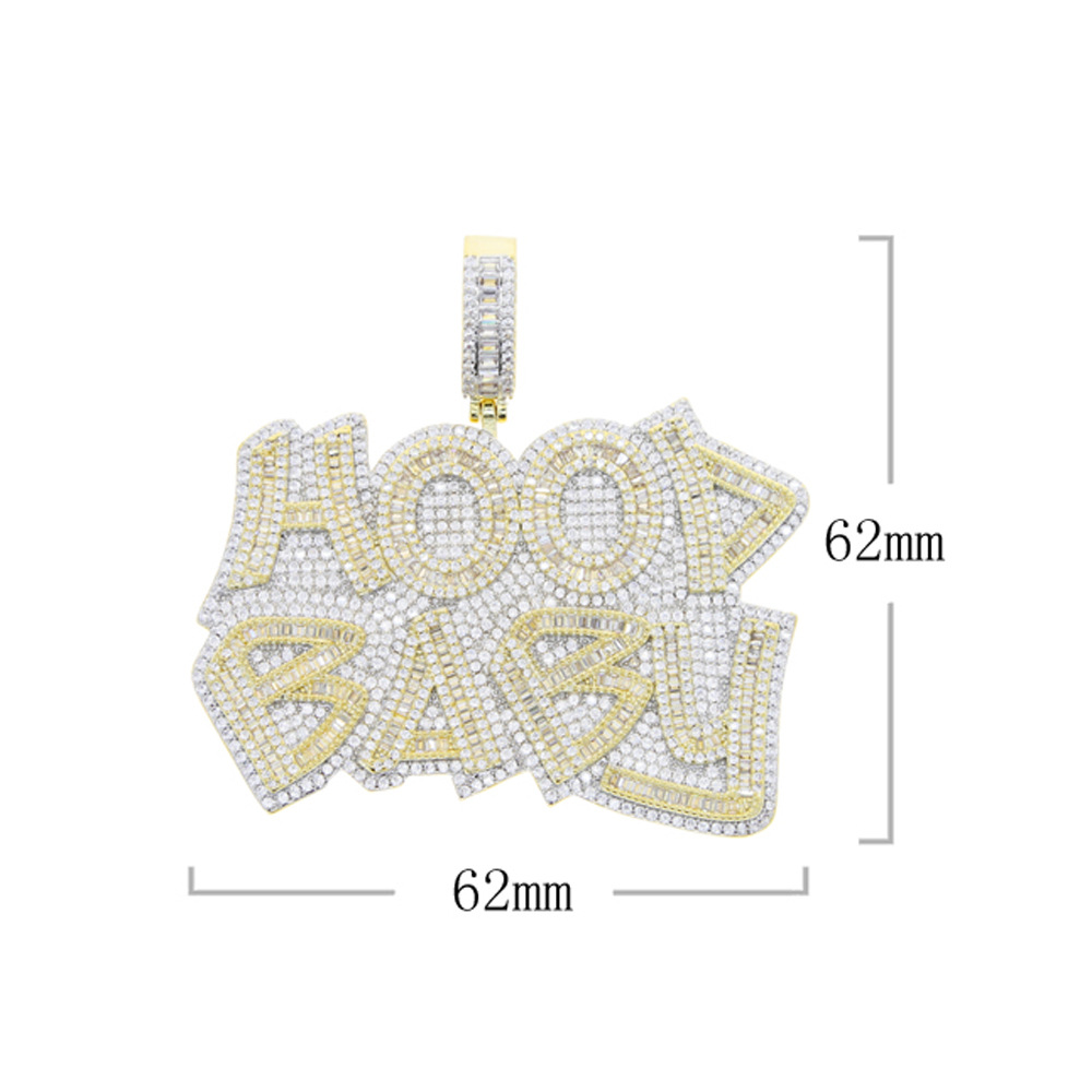 Collana con coppia di zirconi completi con lettera inglese bambino con cappuccio con lettera hip-hop con diamanti