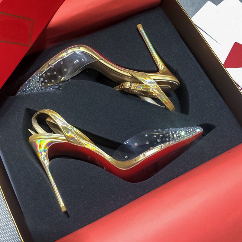2023 autumn new rhinestones full of transparent high heels stiletto womens shoes Leather red high heels senior emotional single shoe wedding shoes Sizes 35-42 +box