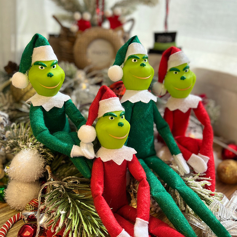 Poupée Grinch de noël rouge en vinyle de haute qualité, jouets en peluche, monstre vert, elfe, poupées en peluche douces, décoration suspendue pour arbre de noël, cadeaux du nouvel an pour enfants