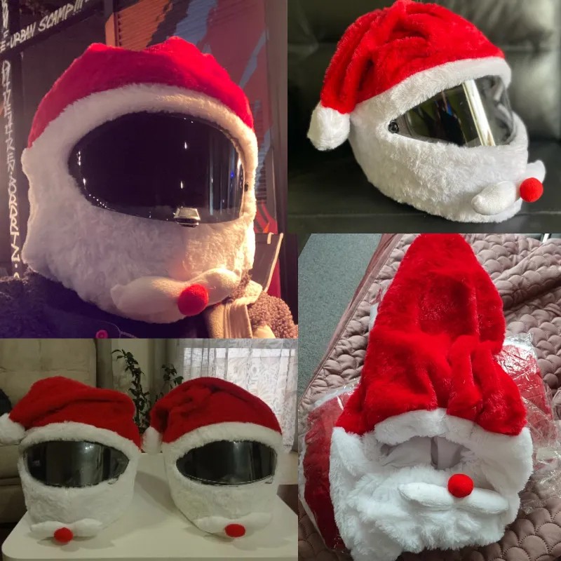 Housse de casque de père Noël, chapeau de noël, housse complète en peluche pour casque de moto, bonne année, housse de casque de noël, 915