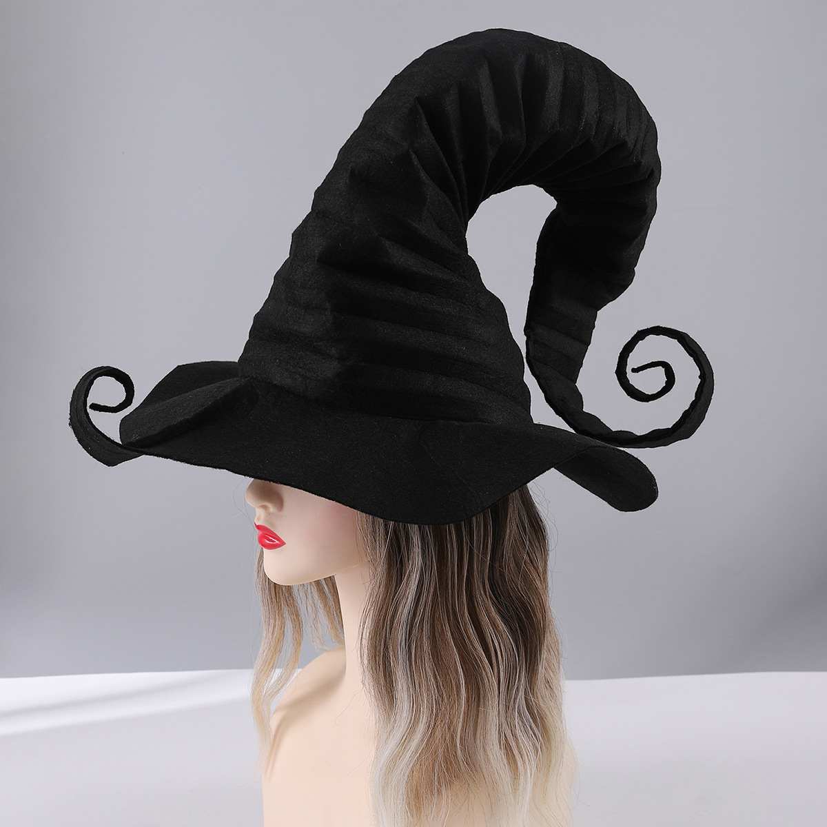 nuovi produttori di cappelli da strega con incantesimo nero di Halloween spot decorativi in rete curva con stampa di zucca cappello da strega con punta nera cappello da mago