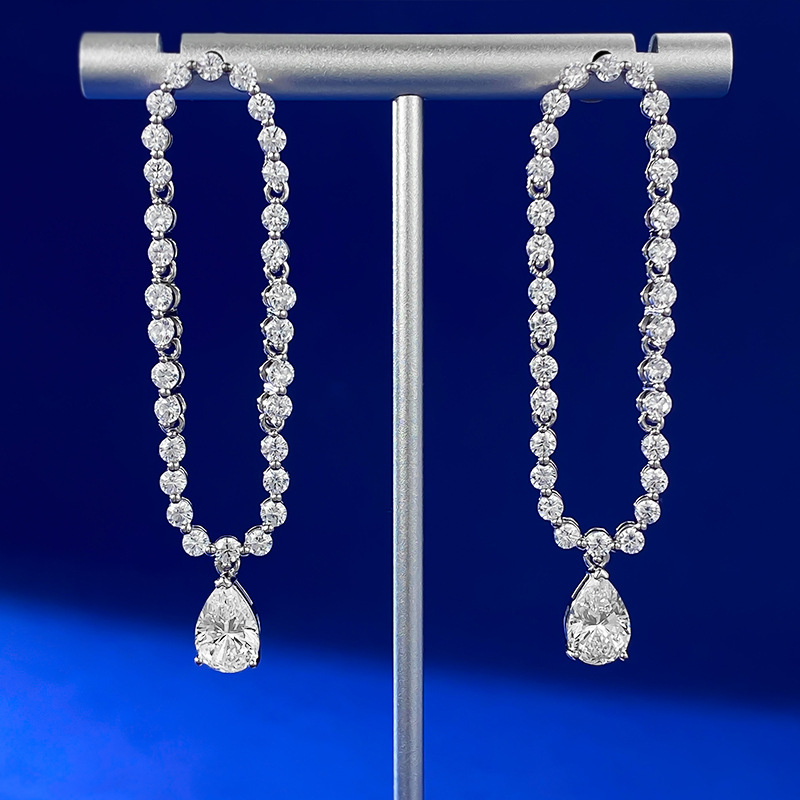 수상 드롭 Moissanite Diamond Dangle Earring 100% Real 925 스털링 실버 약혼 웨딩 드롭 이어링 여성 보석