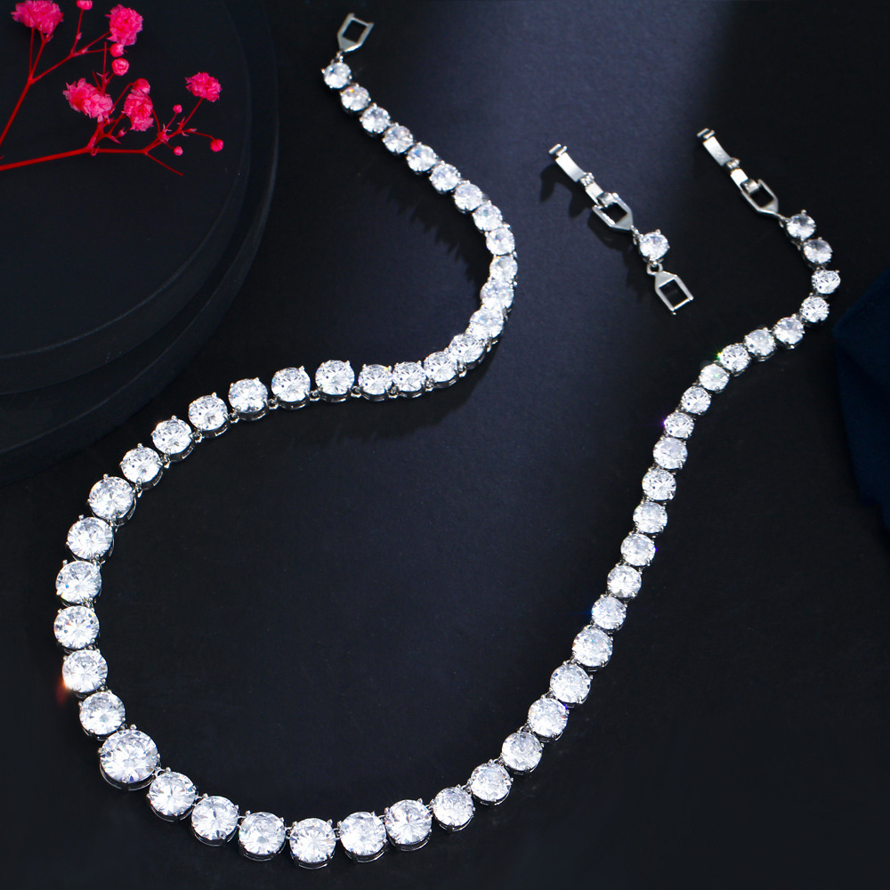 Trendy Lab Diamond Naszyjnik 14K biały złoty zaręczyny Wedding Chocker Naszyjnik dla kobiet wisiorek ślubny Prezent biżuterii