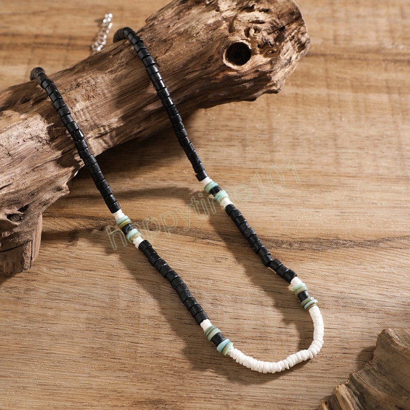 Chaîne de petites perles en bois noir et blanc, collier ras du cou court pour hommes, chaînes de perles tendance sur le cou, accessoires bijoux à la mode 2023